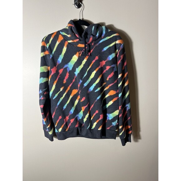Victoria Secret Pink Womens Sweatshirt Black Tie Dye Pullover Size Small - Picture 1 of 11